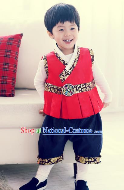 Asian Korean Hanbok Ancient Palace Boys Red Shirt and Pants Traditional Costume for Kids