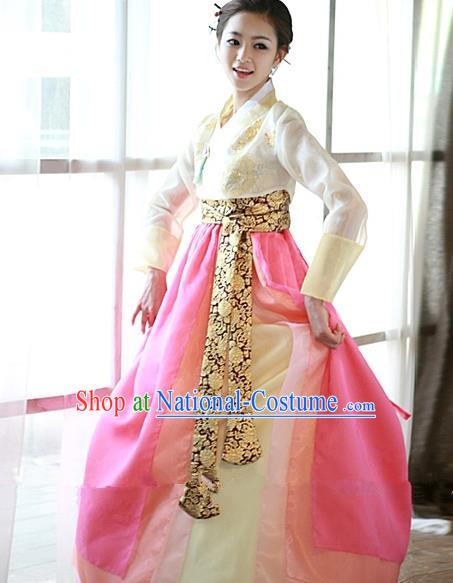 Top Grade Korean Hanbok Traditional White Blouse and Pink Dress Fashion Apparel Costumes for Women