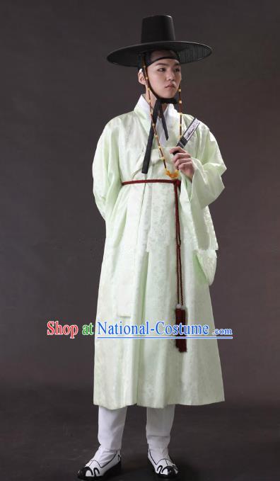 Asian Korean Traditional Costume Ancient Nobility Childe Bridegroom Green Hanbok for Men