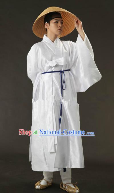 Asian Korean Traditional Costume Ancient Nobility Childe Bridegroom White Hanbok for Men