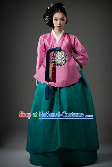 Top Grade Korean Traditional Palace Hanbok Ancient Pink Blouse and Green Dress Fashion Apparel Costumes for Women