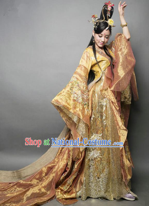 Chinese Ancient Tang Dynasty Imperial Concubine Embroidered Mullet Dress Historical Costume for Women