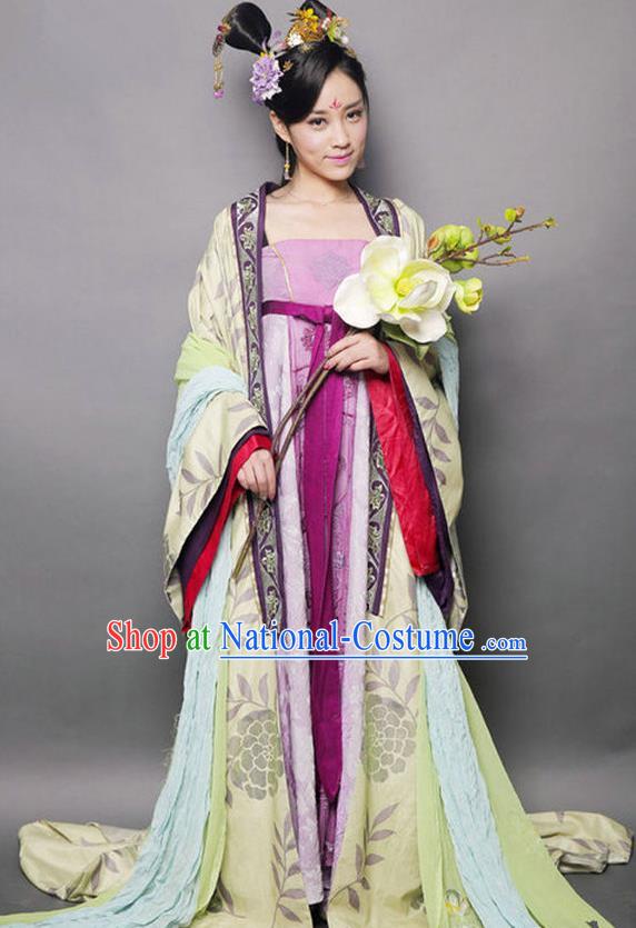 Chinese Ancient Palace Lady Tang Dynasty Princess Embroidered Mullet Dress Historical Costume for Women