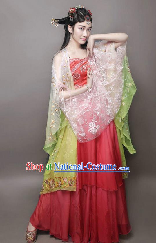 Chinese Ancient Palace Dance Costume Tang Dynasty Princess Embroidered Mullet Dress for Women