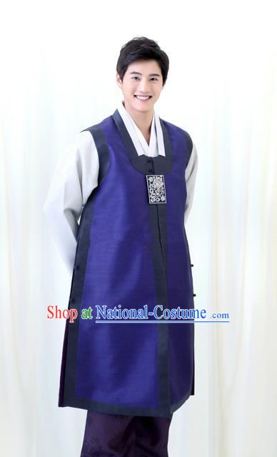 Asian Korean Traditional Royalblue Costumes Ancient Korean Hanbok Bridegroom Wedding Costumes for Men