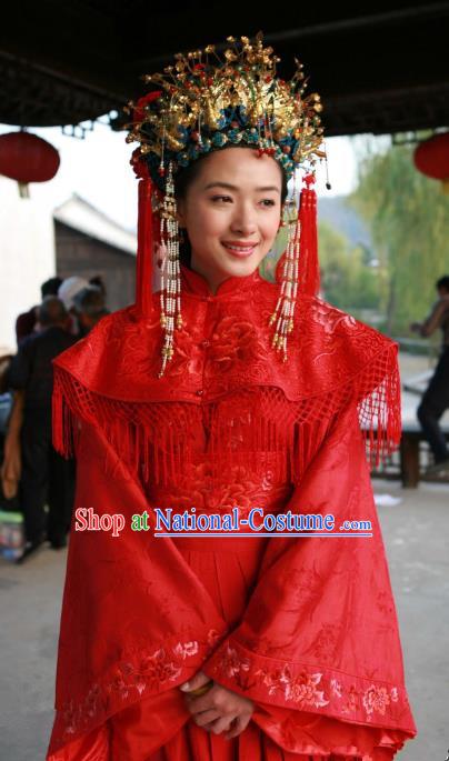 Chinese Ancient Ming Dynasty Courtesan Liu Rushi Historical Costume Official Mistress Wedding Dress for Women