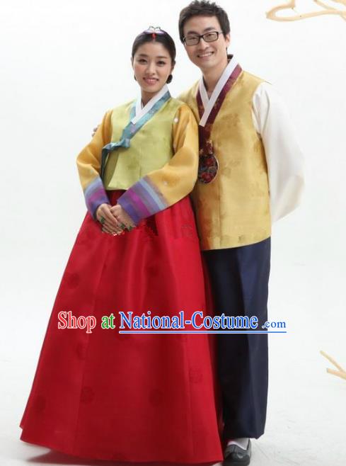 Asian Korean Traditional Wedding Costumes Ancient Korean Hanbok Bride and Bridegroom Costumes Complete Set