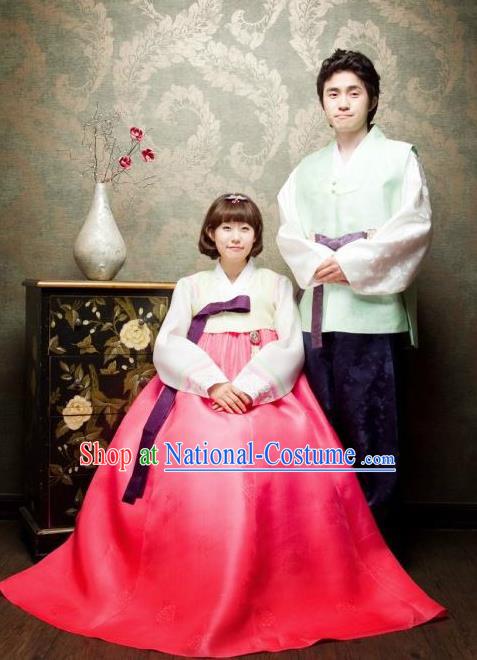 Asian Korean Traditional Wedding Costumes Ancient Korean Hanbok Bride and Bridegroom Costumes Complete Set