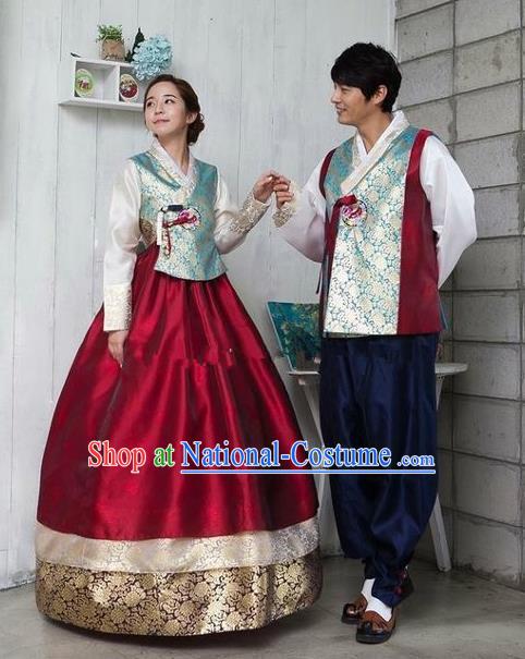 Asian Korean Traditional Costumes Ancient Korean Hanbok Bride and Bridegroom Wedding Costumes Complete Set