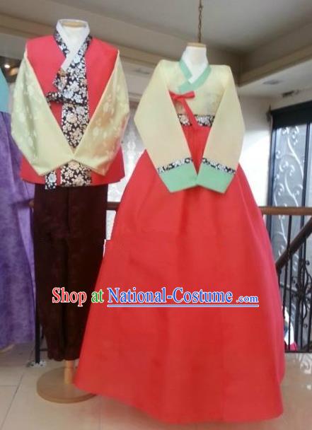 Asian Korean Traditional Costumes Ancient Korean Wedding Hanbok Bride and Bridegroom Costumes Complete Set