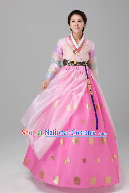 Top Grade Korean Hanbok Ancient Traditional Fashion Apparel Costumes Blouse and Pink Dress for Women