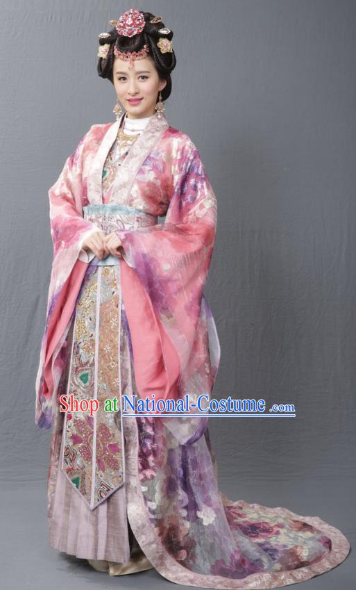 Ancient Chinese Ming Dynasty Imperial Empress Wu Embroidered Mullet Dress Costume for Women