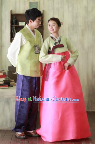 Traditional Korean Costumes Ancient Korean Male Hanbok Bridegroom Green Vest and Purple Pants for Men