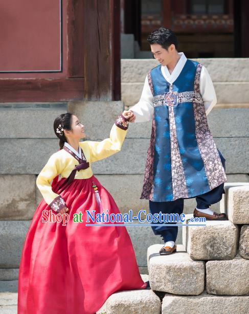 Traditional Korean Costumes Ancient Korean Bride and Bridegroom Hanbok Clothing Complete Set