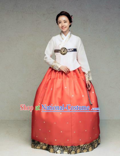 Korean Traditional Bride Hanbok White Blouse and Red Embroidered Dress Ancient Formal Occasions Fashion Apparel Costumes for Women