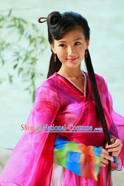 Ancient Chinese Song Dynasty Swordswoman Rosy Hanfu Dress Chivalrous Woman Replica Costume