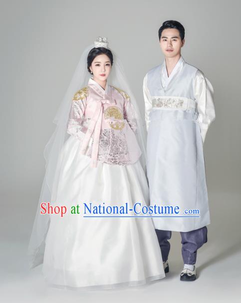 Traditional Korean Palace Costumes Ancient Korean Bride and Bridegroom Wedding Hanbok Complete Set