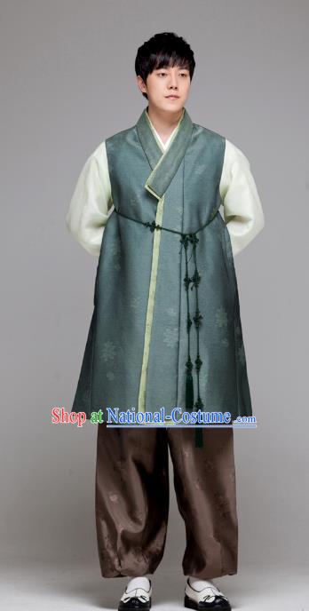 Traditional Korean Costumes Ancient Palace Korean Bridegroom Hanbok Atrovirens Vest and Brown Pants for Men