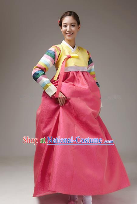 Korean Traditional Bride Tang Garment Hanbok Formal Occasions Yellow Blouse and Rosy Dress Ancient Costumes for Women