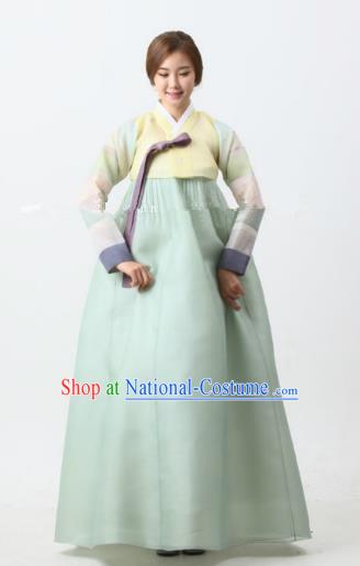 Korean Traditional Bride Tang Garment Hanbok Formal Occasions Yellow Blouse and Green Dress Ancient Costumes for Women