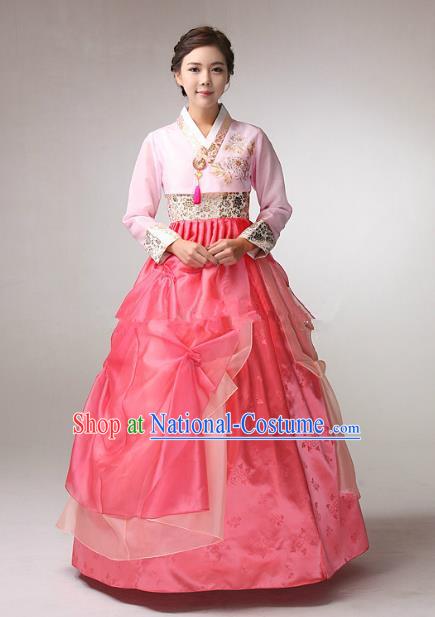 Korean Traditional Bride Tang Garment Hanbok Formal Occasions Pink Blouse and Red Dress Ancient Costumes for Women