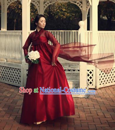 Korean Traditional Bride Tang Garment Hanbok Formal Occasions Red Blouse and Dress Ancient Costumes for Women