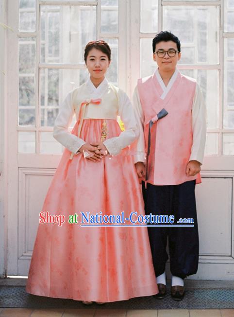 Korean Traditional Wedding Pink Costumes Ancient Korean Palace Bride and Bridegroom Hanbok Complete Set