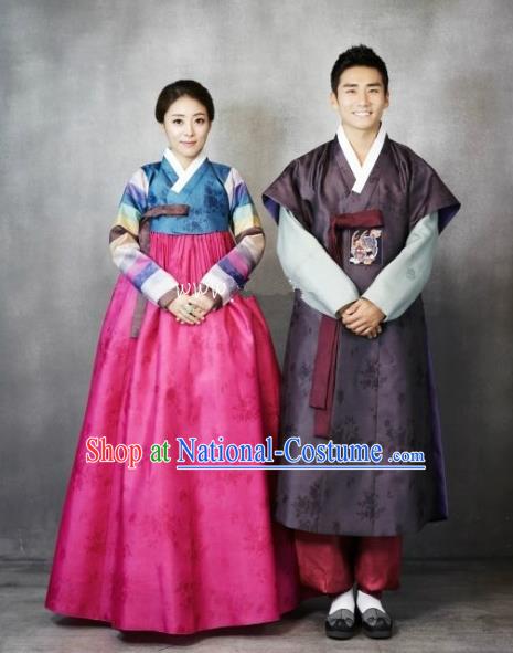 Korean Traditional Wedding Costumes Ancient Palace Bride and Bridegroom Hanbok Complete Set