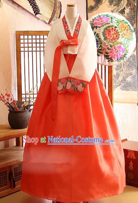 Korean Traditional Bride Tang Garment Hanbok Formal Occasions White Blouse and Red Dress Ancient Costumes for Women