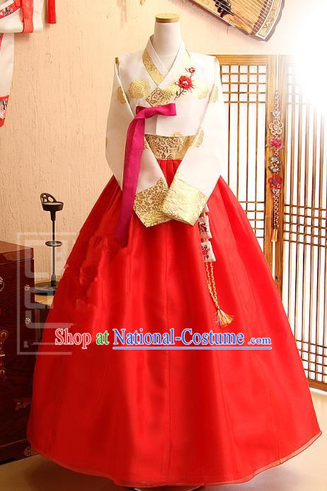 Korean Traditional Bride Tang Garment Hanbok Formal Occasions White Blouse and Red Dress Ancient Costumes for Women