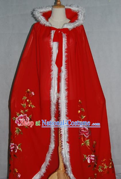 China Traditional Beijing Opera Actress Cloak Costume Chinese Peking Opera Embroidered Red Cape