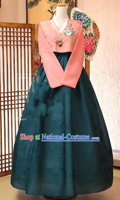 Korean Traditional Bride Tang Garment Hanbok Formal Occasions Pink Blouse and Atrovirens Dress Ancient Costumes for Women