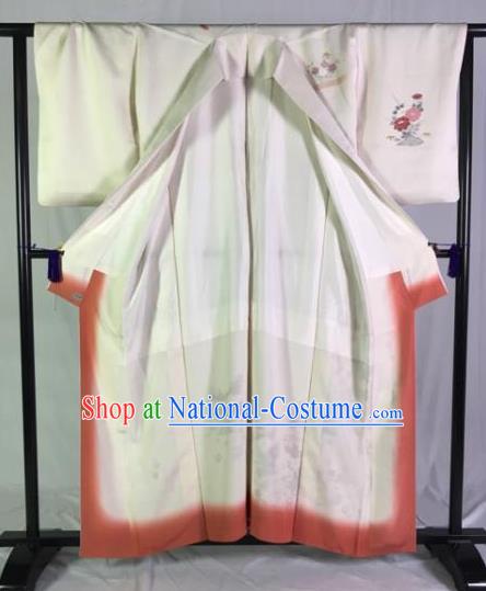 Japan Ancient White Furisode Kimonos Traditional Palace Yukata Dress Formal Costume for Women