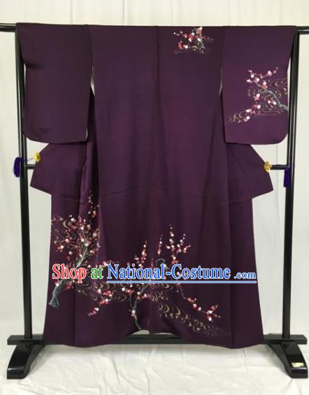 Japan Ancient Purple Furisode Kimonos Traditional Palace Yukata Dress Formal Costume for Women