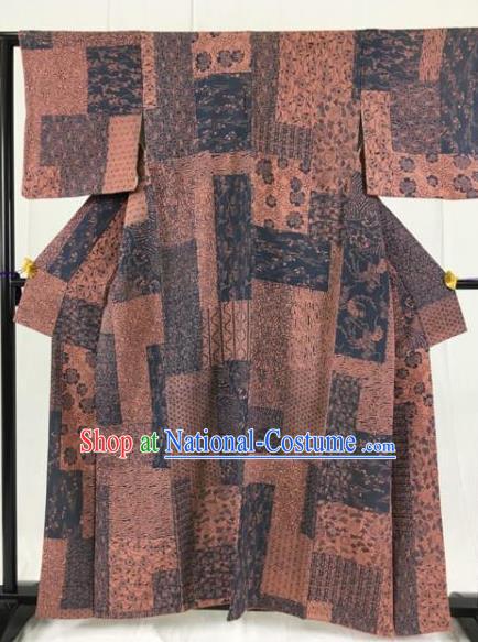 Japanese Ancient Samurai Kimono Costume Coffee Yukata Robe Traditional Wafuku Hakama Haori for Men