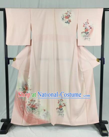 Japan Ancient Geisha Pink Furisode Kimonos Traditional Palace Yukata Dress Formal Costume for Women