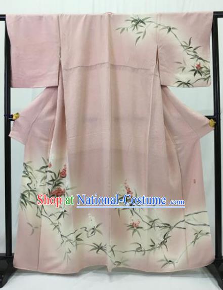 Japan Ancient Geisha Formal Costume Pink Furisode Kimonos Traditional Palace Yukata Dress for Women