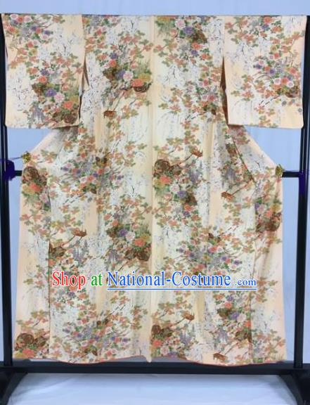 Asian Japan Palace Printing Flowers Furisode Kimono Ancient Yukata Dress Formal Costume for Women