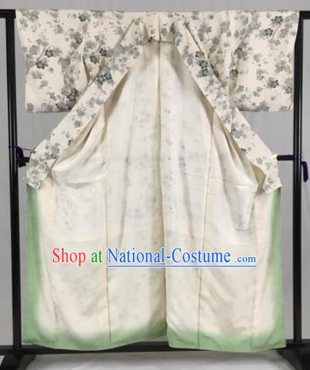 Japan Traditional Kimono Grey Furisode Kimono Ancient Yukata Dress Formal Costume for Women