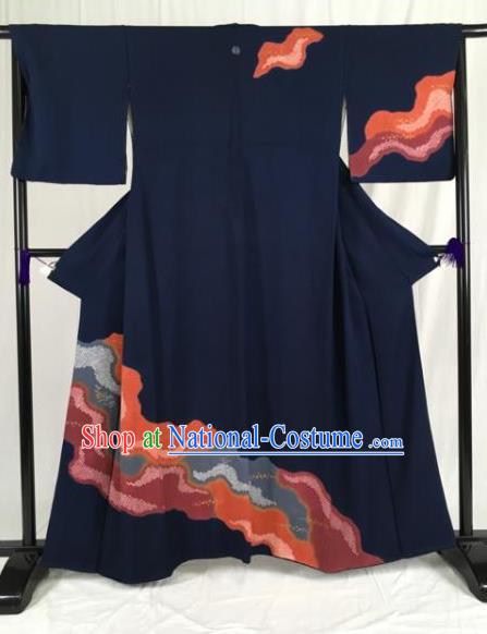 Japanese Ancient Traditional Kimono Navy Yukata Robe Wafuku Hakama Haori Clothing for Men