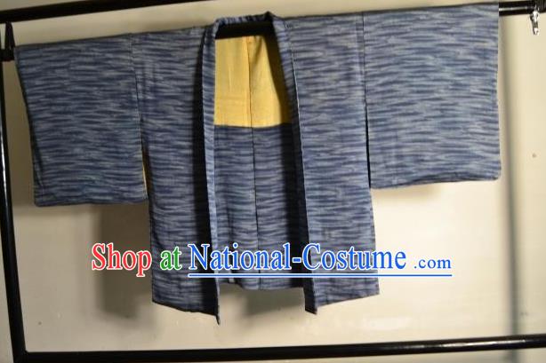 Japanese Ancient Male Kimono Costume Blue Haori Shirts Traditional Wafuku Hakama Yukata for Men