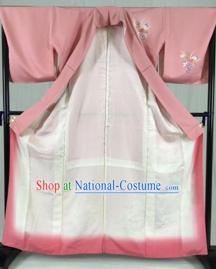 Japan Traditional Kimono Pink Furisode Kimono Ancient Yukata Dress Formal Costume for Women