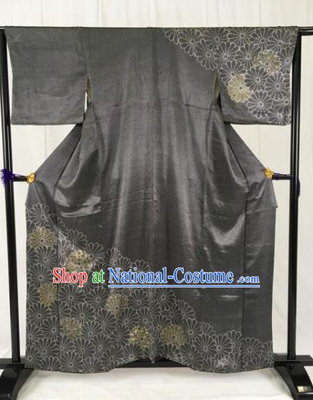 Japanese Traditional Black Kimono Ancient Samurai Yukata Robe Wafuku Hakama Haori Clothing for Men