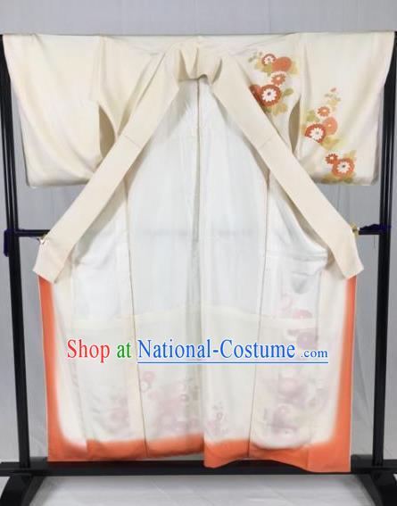 Japan Traditional Palace Printing White Kimono Formal Costume Furisode Kimonos Ancient Yukata Dress for Women