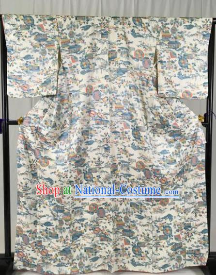 Japan Traditional Kimono Formal Costume Geisha Printing Furisode Kimonos Ancient Yukata Dress for Women