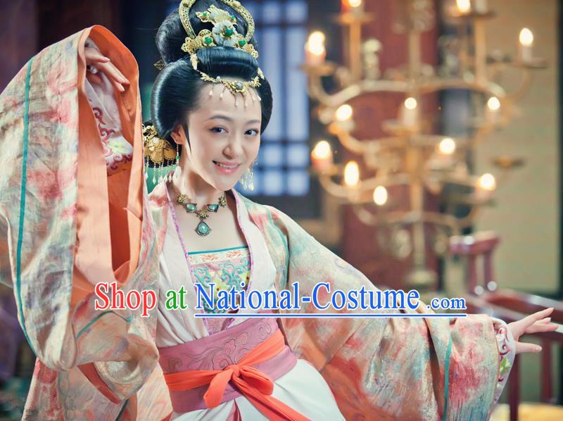 Chinese Song Dynasty Imperial Consort of Zhao Guangyi Embroidered Dress Ancient Palace Lady Dance Replica Costume for Women