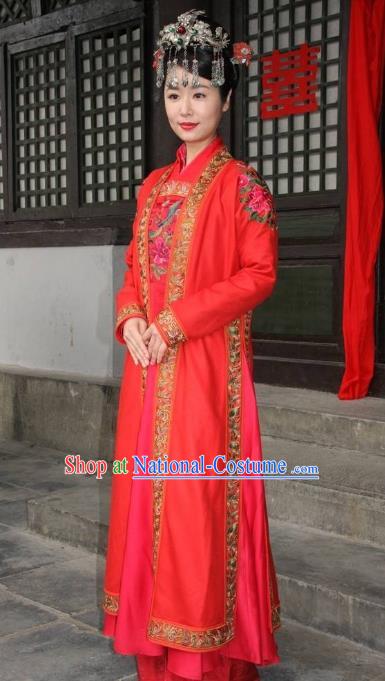 Chinese Ancient Song Dynasty Yueh Fei Wife Li Xiao-E Embroidered Wedding Dress Replica Costume for Women