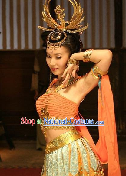 Chinese Ancient Song Dynasty Princess of Khotan Kingdom Dunhuang Flying Apsaras Embroidered Replica Costume for Women