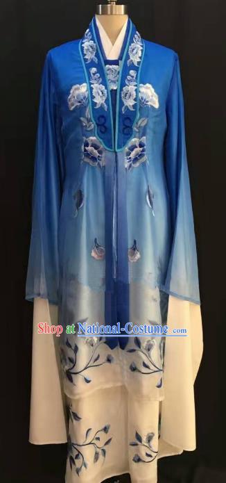 China Traditional Beijing Opera Actress Embroidered Blue Dress Chinese Shaoxing Opera Huadan Costume