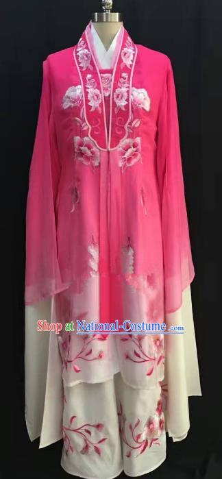 China Traditional Beijing Opera Actress Embroidered Rosy Dress Chinese Shaoxing Opera Huadan Costume